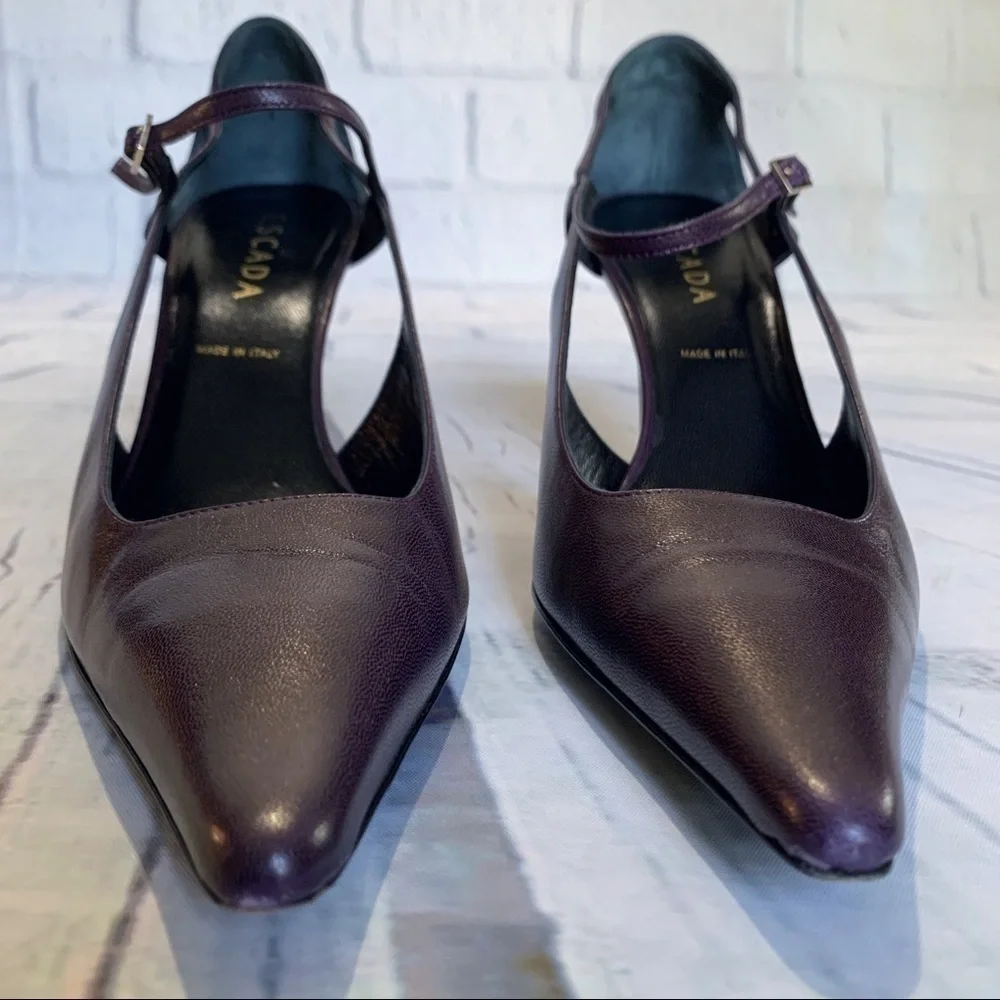 Escada Plum and Mirrored Gold Heels
